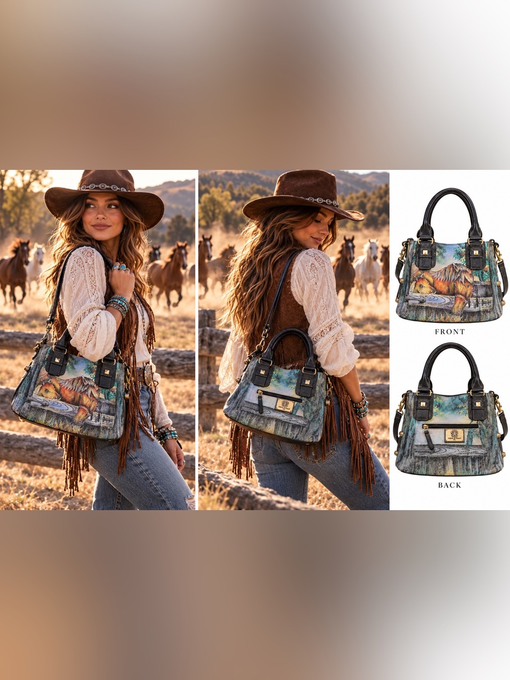 Original by Sharif 1827 Horse Art Leather Satchel Equestrian Western Bag